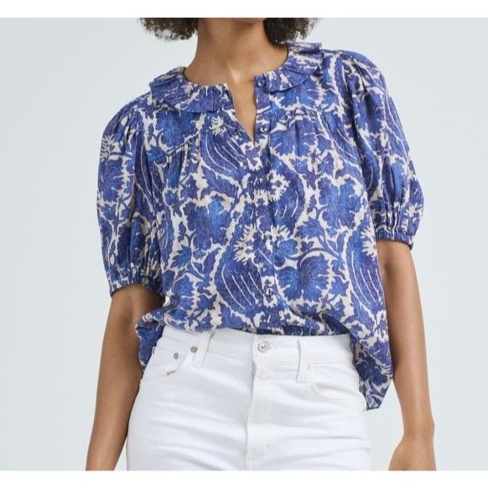 NWT!! Ulla Johnson - Amari Short Sleeve Blouse - Ocean - Size 2